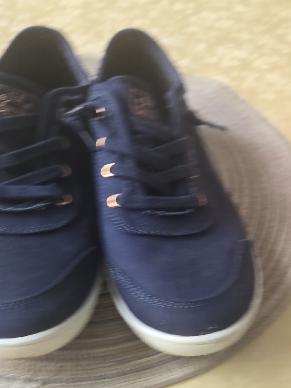 Navy Blue Casual Lace-Up Sneakers with Rose Gold Eyelets
